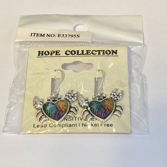 Crab Earrings Dangle Silver Plated Enamel Sea Life Beach Island Zodiac Cancer - Picture 5 of 10